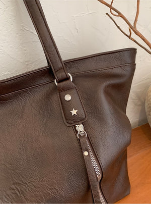 VILZSTUDIOS dark brown plush bear keychain faux leather tote bag