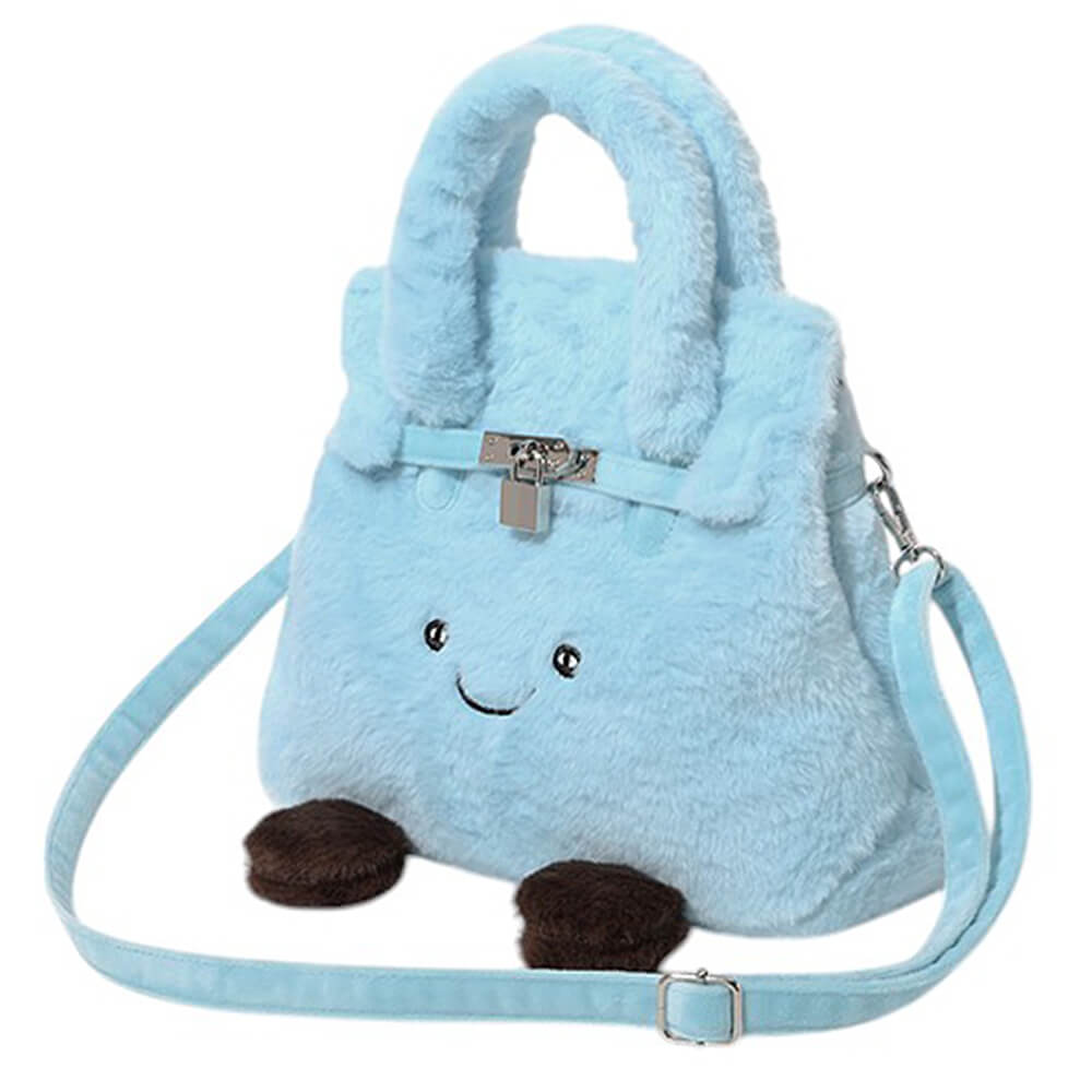 VILZSTUDIOS Plush smiling face fuzzy handbag for fashion-forward style