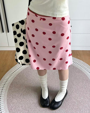 VILZSTUDIOS Polka Dot Bow Detail Knee-Length Skirt product image