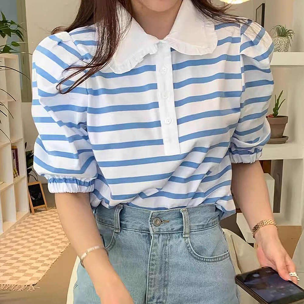 VILZSTUDIOS Puff sleeve striped tee from VILZSTUDIOS