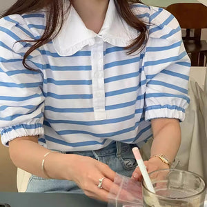 VILZSTUDIOS Puff sleeve striped tee from VILZSTUDIOS