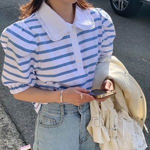 VILZSTUDIOS Puff sleeve striped tee from VILZSTUDIOS