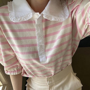 VILZSTUDIOS Puff sleeve striped tee from VILZSTUDIOS