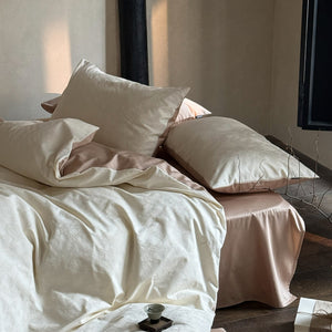 VILZSTUDIOS muted beige, ivory, blush, sage-grey and lilac jacquard bedding set with raised woven patterns