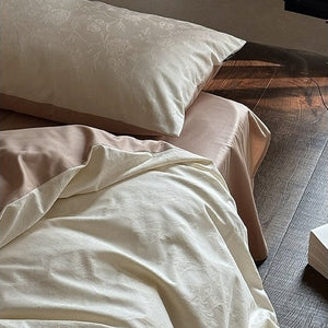 VILZSTUDIOS muted beige, ivory, blush, sage-grey and lilac jacquard bedding set with raised woven patterns