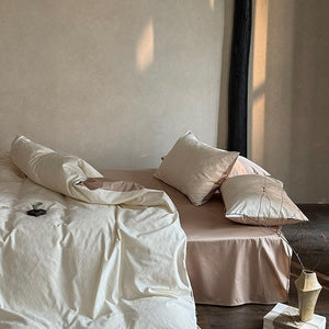 VILZSTUDIOS muted beige, ivory, blush, sage-grey and lilac jacquard bedding set with raised woven patterns
