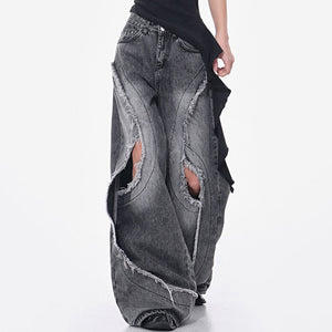 VILZSTUDIOS Wide-leg jeans with cut-out panels and frayed seams