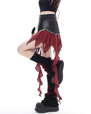 VILZSTUDIOS Layered patchwork denim skirt by VILZSTUDIOS