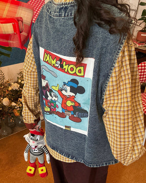 VILZSTUDIOS Denim vest with cartoon patches and oversized fit