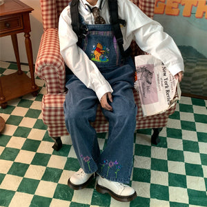 VILZSTUDIOS Retro denim overalls with cartoon print design