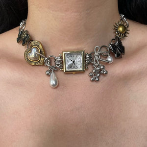 VILZSTUDIOS Retro clock charm choker accessory