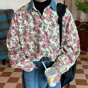 VILZSTUDIOS Floral button-up shirt with pink rose print