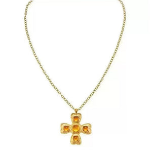 VILZSTUDIOS Golden cross pendant necklace with amber-like stones