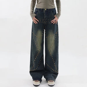 VILZSTUDIOS Retro star rivet denim jeans from VILZSTUDIOS