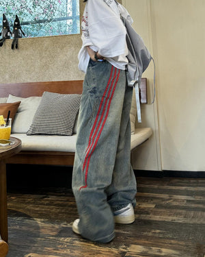 VILZSTUDIOS Retro wide-leg jeans with red side stripes