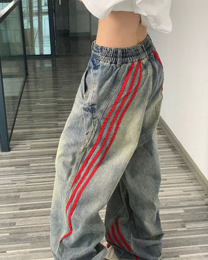 VILZSTUDIOS Retro wide-leg jeans with red side stripes