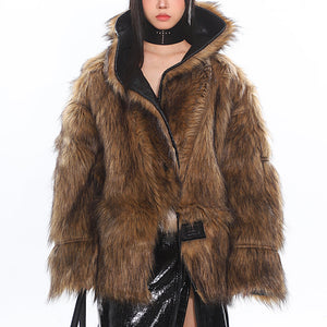 VILZSTUDIOS Reversible fur jacket with vegan leather and fur details