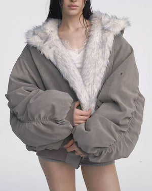 VILZSTUDIOS Reversible oversized fur jacket with plush texture