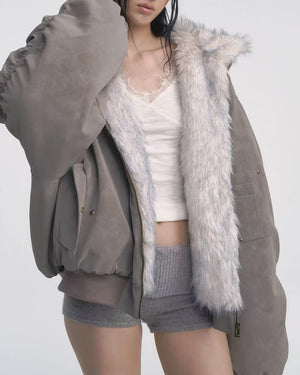 VILZSTUDIOS Reversible oversized fur jacket with plush texture