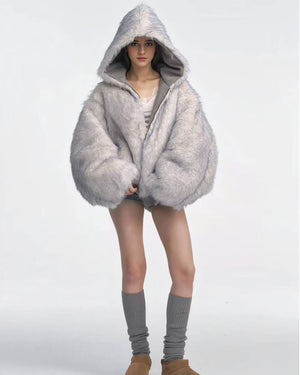 VILZSTUDIOS Reversible oversized fur jacket with plush texture