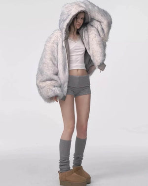 VILZSTUDIOS Reversible oversized fur jacket with plush texture