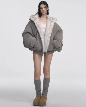 VILZSTUDIOS Reversible oversized fur jacket with plush texture