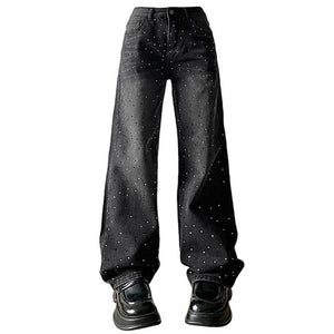 VILZSTUDIOS Rhinestone baggy denim jeans for streetwear fashion