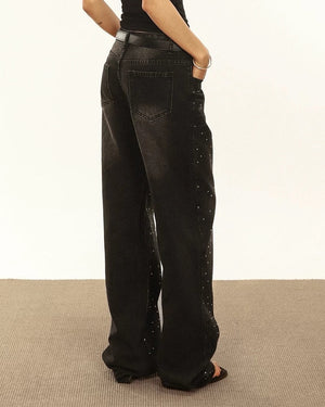 VILZSTUDIOS Rhinestone baggy denim jeans for streetwear fashion