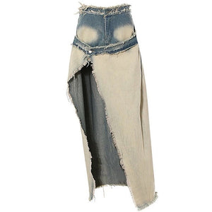 VILZSTUDIOS Denim maxi skirt with ripped design