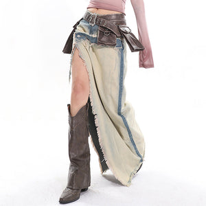 VILZSTUDIOS Denim maxi skirt with ripped design