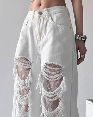 VILZSTUDIOS Ripped lace wide-leg jeans from VILZSTUDIOS