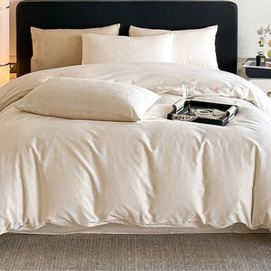 VILZSTUDIOS champagne rose jacquard satin duvet cover set with matching pillowcases