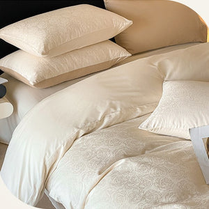 VILZSTUDIOS champagne rose jacquard satin duvet cover set with matching pillowcases