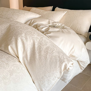 VILZSTUDIOS champagne rose jacquard satin duvet cover set with matching pillowcases