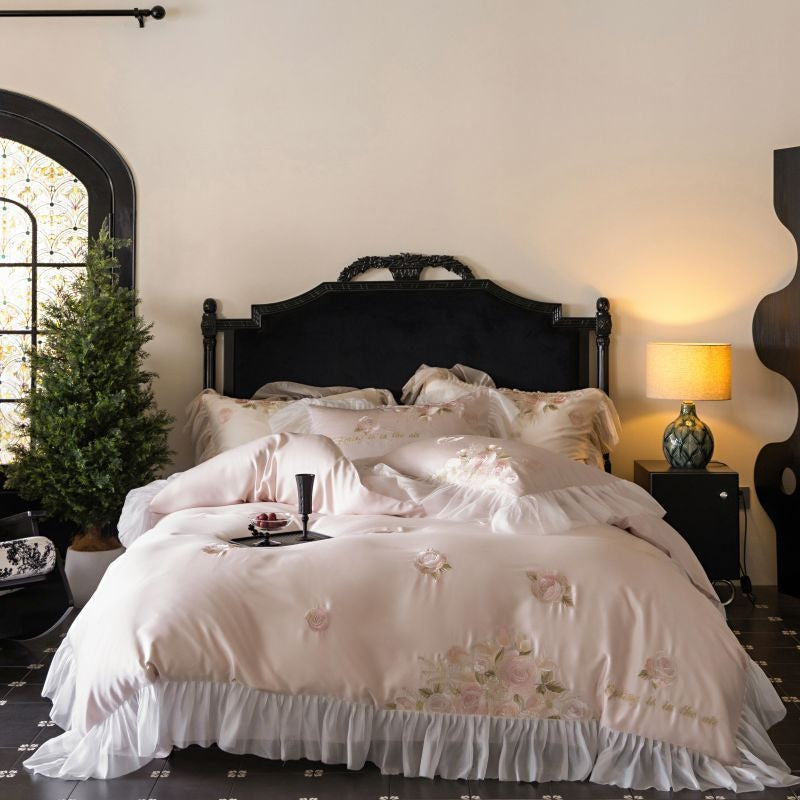 Rose Ruffle Satin Bedding Set