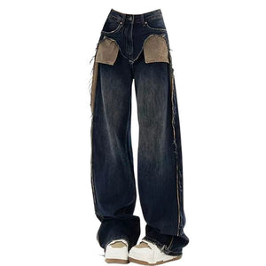 VILZSTUDIOS Wide-leg jeans with contrasting front pockets and frayed details
