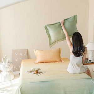 VILZSTUDIOS sage green bamboo leaf watercolor cooling sleep mat with wide green border