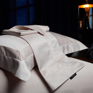 VILZSTUDIOS blush pink, silver gray or champagne gold jacquard duvet cover set with wide satin borders