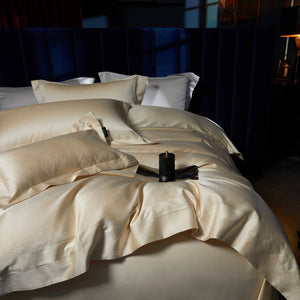 VILZSTUDIOS blush pink, silver gray or champagne gold jacquard duvet cover set with wide satin borders