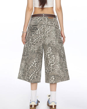 VILZSTUDIOS Leopard print cargo shorts for streetwear fashion