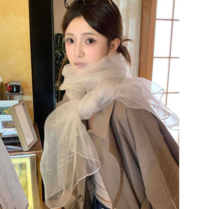 VILZSTUDIOS white sheer organza scarf with abstract patterns