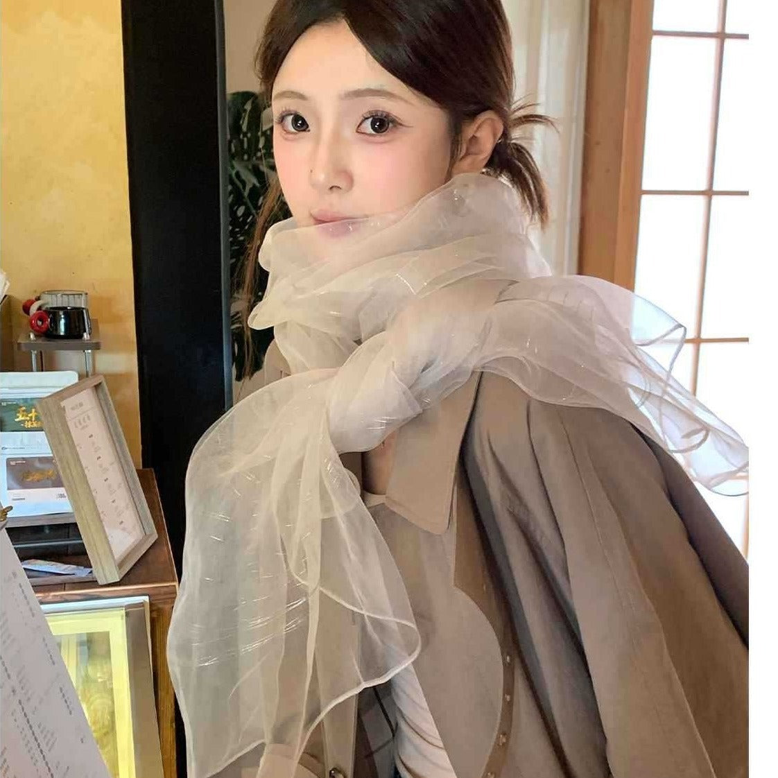 Sheer White Organza Scarf