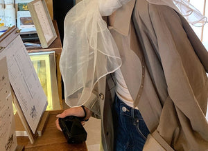 VILZSTUDIOS white sheer organza scarf with abstract patterns