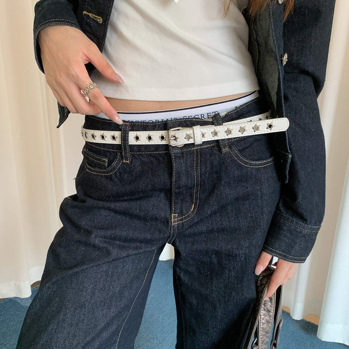Silver Star Studded Buckle Belt