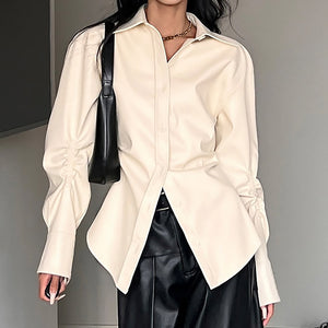 VILZSTUDIOS Sleek structured vegan leather shirt for modern fashion