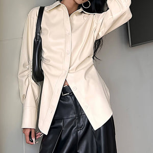 VILZSTUDIOS Sleek structured vegan leather shirt for modern fashion
