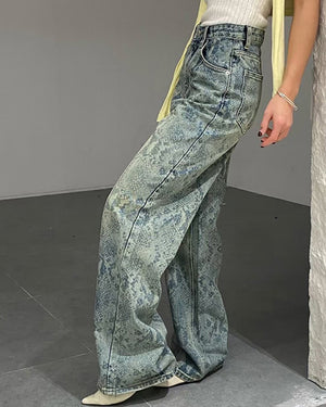 VILZSTUDIOS Stylish snake print straight leg denim jeans
