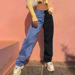 VILZSTUDIOS Stylish split color denim jeans for streetwear
