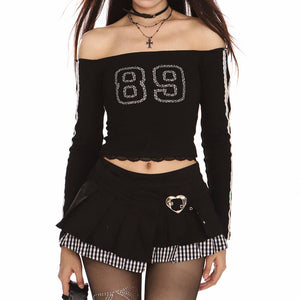 VILZSTUDIOS Rhinestone embellished off-shoulder top with sporty design
