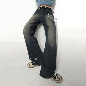 VILZSTUDIOS Stylish wide leg jeans with star design